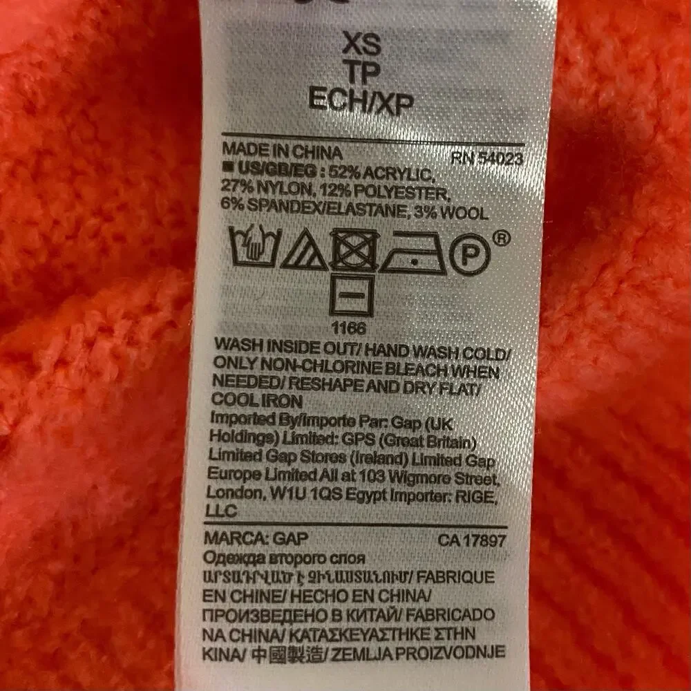 GAP Coral Cut Out Crew Neck Long Sleeve Lightweight Sweater Size XS Wool Blend